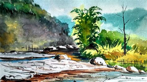 Mountain River Watercolor Landscape painting | Paint with david - YouTube