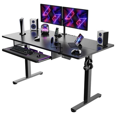 Electric Standing Desk with Keyboard Tray 55 x 28 inches Height Adjustable Gaming Sit Stand up ...