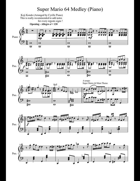 Super Mario 64 medley (Video game - Piano) sheet music for Piano ...