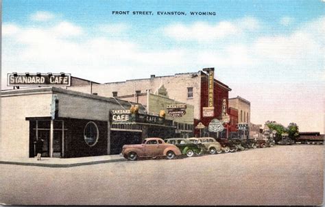 Linen Postcard Front Street in Evanston, Wyoming~1634 | United States ...