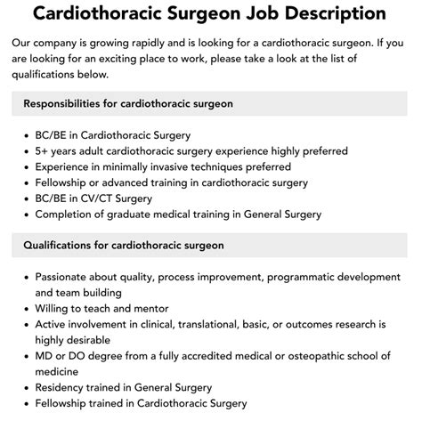 Cardiothoracic Surgeon Job Description | Velvet Jobs