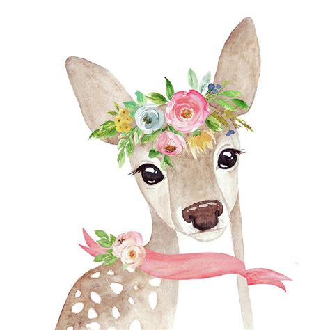 Deer Digital Art - Boho Woodland Deer With Ribbon by Pink Forest Cafe | Deer art, Animal art ...