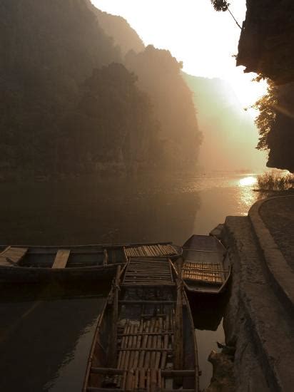 'Boats at Sunrise, Limestone Mountain Scenery, Tam Coc, Ninh Binh, South of Hanoi, North Vietnam ...