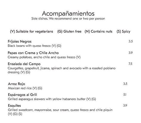 Menu at Cantina Laredo restaurant, London