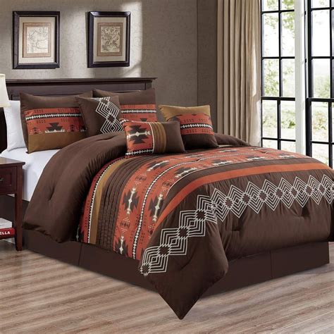 7 Piece Western Southwestern Design Comforter Set Multicolor SPICE Coffee Brown Embroidered KING ...