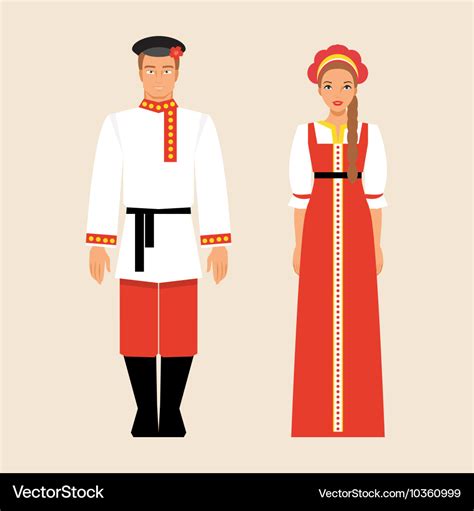 Russian men and women in national costumes Vector Image