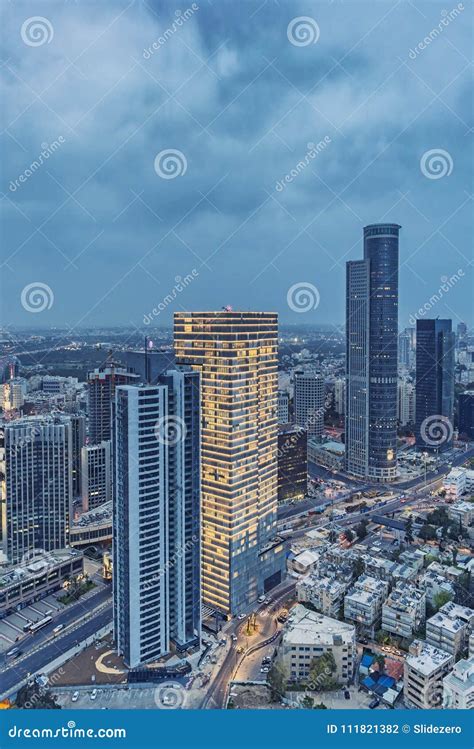 Ramat Gan Skyline at Night stock photo. Image of majestic - 111821382