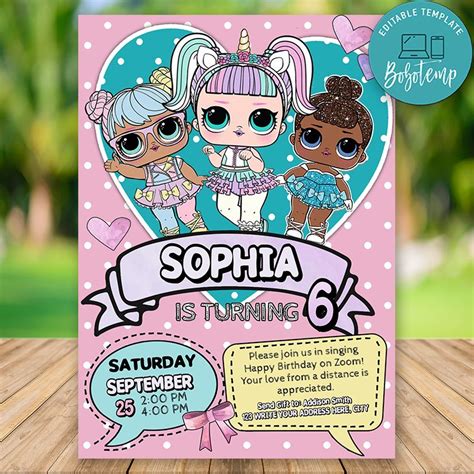 Printable LOL Surprise Doll Virtual Party Invitation Template DIY ...