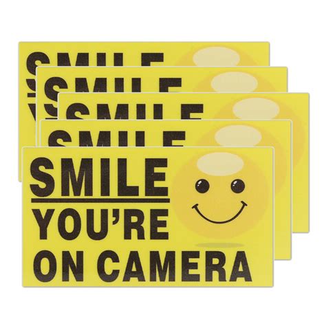 5Pcs Smile You’re On Camera Self-adhensive Video Alarm Safety Camera Stickers Sign Decal ...