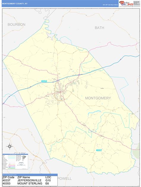 Montgomery County, KY Zip Code Wall Map Basic Style by MarketMAPS - MapSales