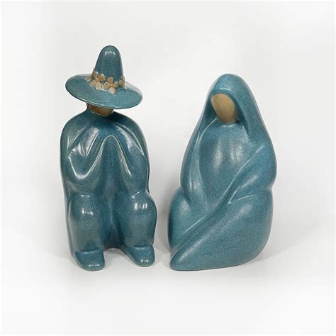 Navajo Native American Indian Sculptures Blue Southwestern Couple Pair ...