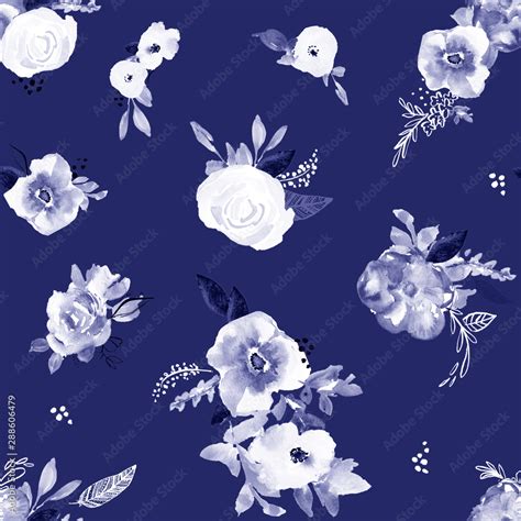 Indigo Blue Watercolor Flower Wallpaper Background. Seamless Floral ...