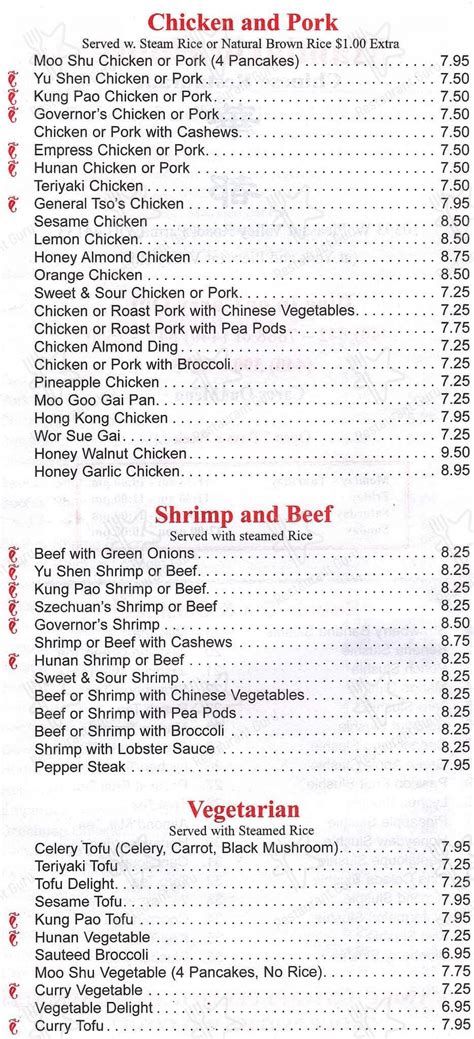 Menu at Mandarin House Chinese Restaurant, Parma