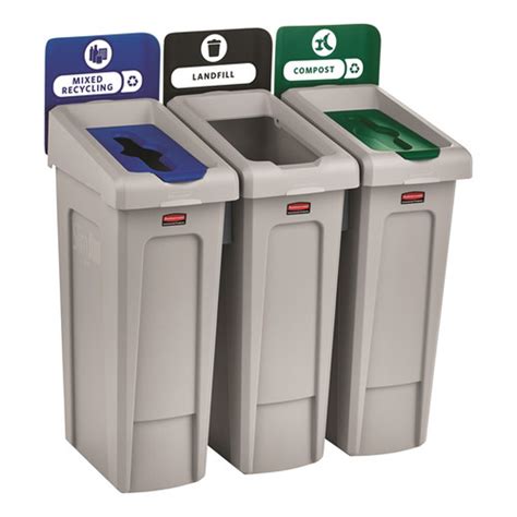 Rubbermaid Commercial Products Slim Jim 3-Stream Recycling Receptacles, Landfill/Recycle/Compost ...