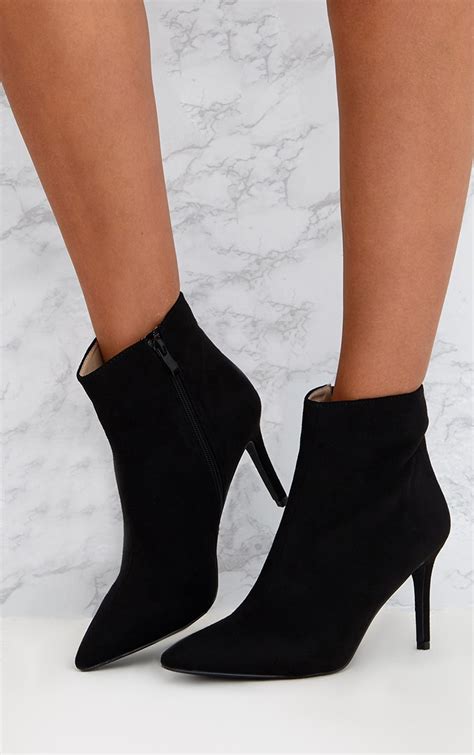 Black Mid Heel Pointed Ankle Boots. Shoes | PrettyLittleThing USA