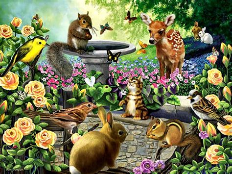 Harmony Garden - Animals F+Cmp, squirrels, artwork, deer, animal, painting, avain, HD wallpaper ...