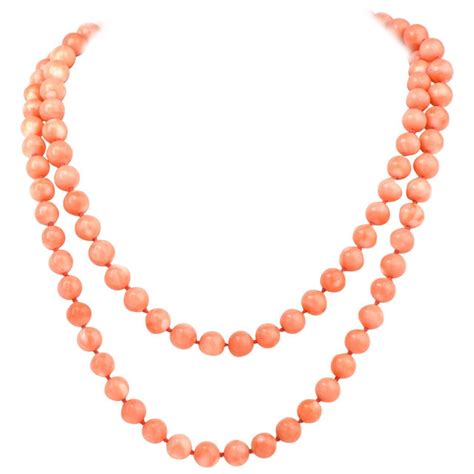 Natural Pink Coral Bead Necklace at 1stdibs