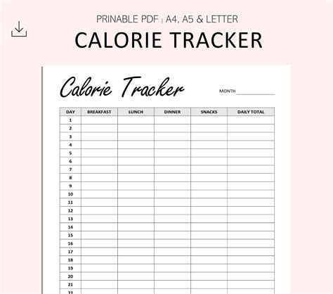 Calorie Tracker Monthly Calorie Tracker Printable Low - Etsy UK