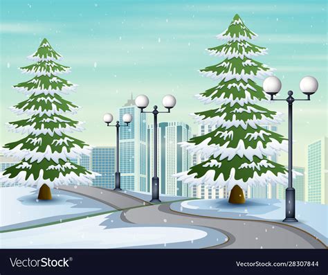 Snowy road to city Royalty Free Vector Image - VectorStock