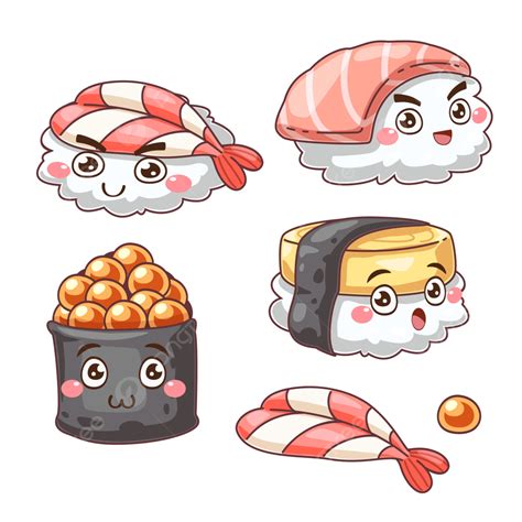 Sushi Set Vector Hd PNG Images, Set Of Sushi Cartoon Collection, Sushi ...