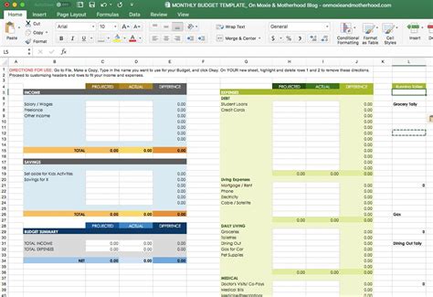 Free Excel Budget Template - On Moxie and Motherhood