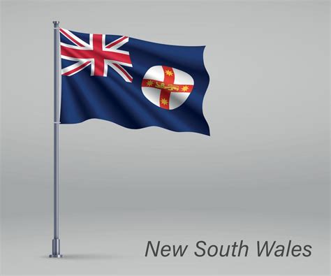 Waving flag of New South Wales - state of Australia on flagpole ...