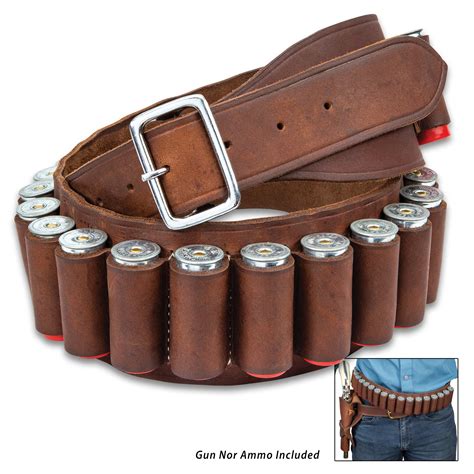 24-Shell Shotgun Ammo Belt - Premium Leather Construction, Metal Buckle ...