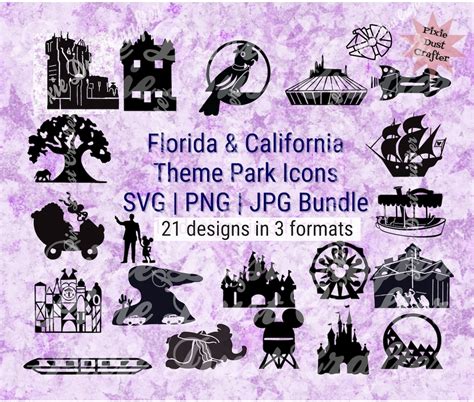 Florida & California Theme Parks Icons Bundle SVG JPG PNG for Cricut ...