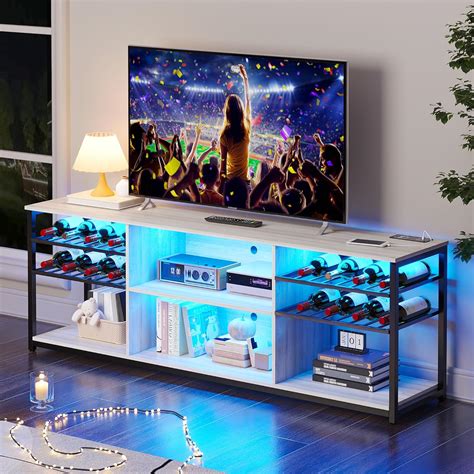 Amazon.com: SKKTKT Stand TV for 75 Inch TV, Entertainment Center with Led Lights and Charging ...