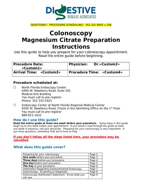 Colonoscopy Magnesium Citrate Preparation Instructions Doc Template | pdfFiller