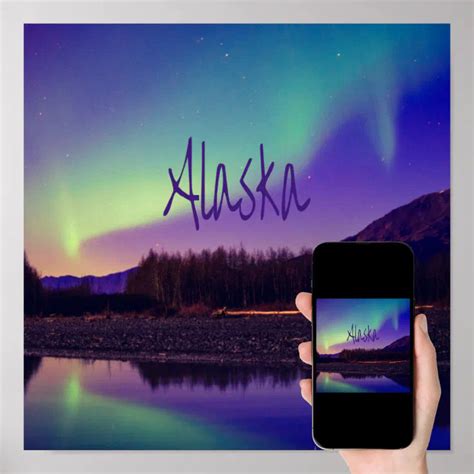 Alaska Northern Lights Mountains Lake Poster | Zazzle