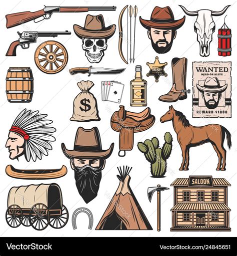 Wild west and western american icons Royalty Free Vector