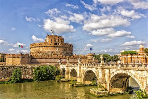 The Mausoleum of Hadrian, the Aelian Bridge and the Tiber in Rome Stock ...