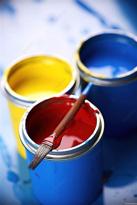 Three Paint Pots Painted In Different Colors Background Wallpaper Image For Free Download - Pngtree