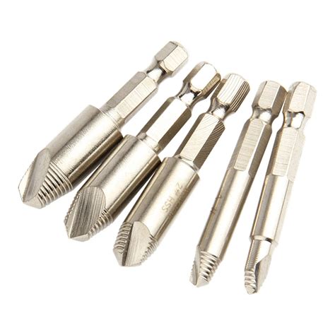 5Pcs Screw Extractor Drill Bits Screwdriver Set 1/4" HSS Broken Damaged Bolt Remover Easy Out ...