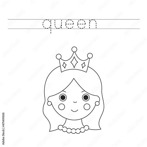 Trace word and color cute cartoon queen. Stock Vector | Adobe Stock