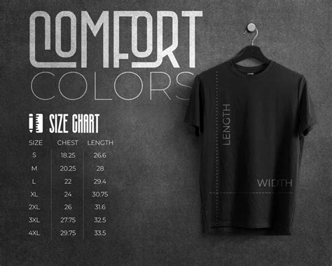 Comfort Colors 1717 Size Chart, Comfort Colors Mockup, Black T Shirt, Unisex T Shirt Mockup ...