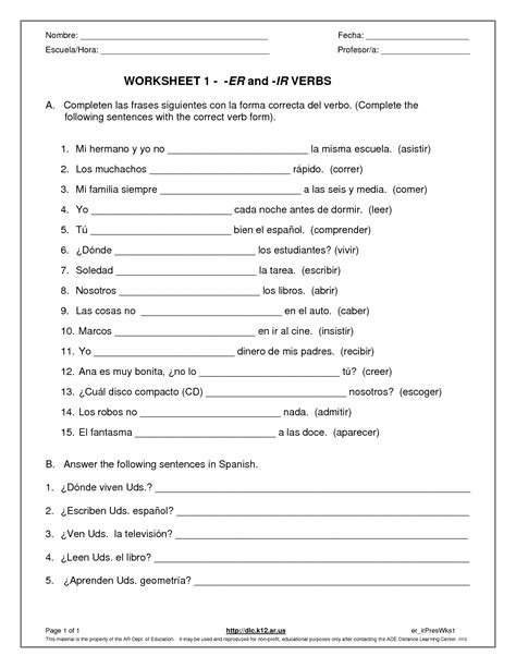 18 Spanish Conjugation Worksheets / worksheeto.com