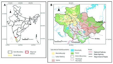 (A) Location of Wayanad district in Kerala within the Indian boundary ...