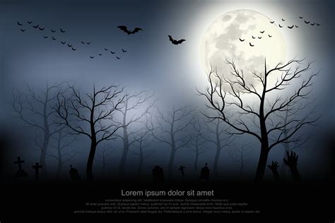 Halloween background. Spooky forest with full moon and grave. 3307411 ...