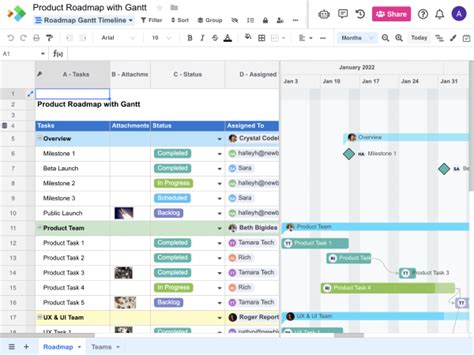 Product Roadmap with Gantt Chat | Spreadsheet.com