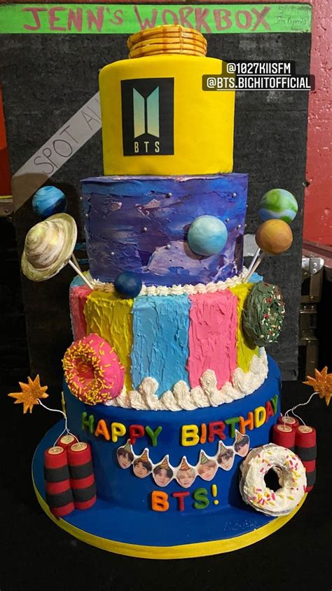 a birthday cake made to look like it has planets and stars on the top tier