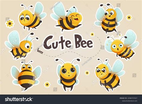 Cute Bee Set Flat Cartoon Design Stock Vector (Royalty Free) 2296737417 | Shutterstock