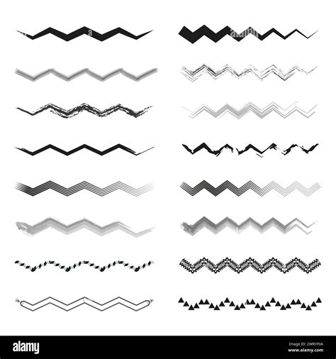 Set of various zigzag lines and patterns in black and white. Vector ...