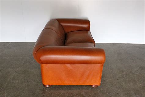 Elegant Pristine Duresta "Maximus" Compact 2.5-Seat Chesterfield Sofa in Tan-Brown Leather ...