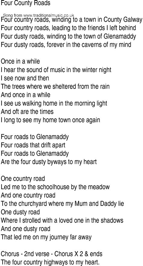 Irish Music, Song and Ballad Lyrics for: Four County Roads