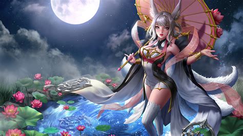 3840x2160 Anime Girl Water Lilies Moon 4k 4K ,HD 4k Wallpapers,Images,Backgrounds,Photos and ...