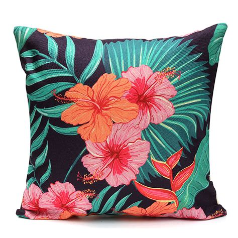 Tropical Plant Flamingo Couch Cushion Pillow Covers 18x18 Square ...