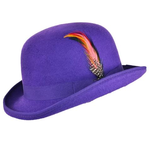 100% Wool Bowler Hat Fashion Hat Satin Lining Removable Feather Various Colours | eBay