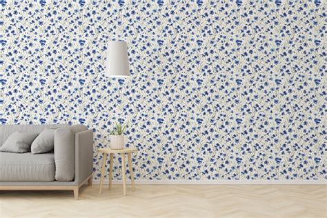 Blue Floral Wallpaper Removable Peel and Stick Wallpaper or - Etsy